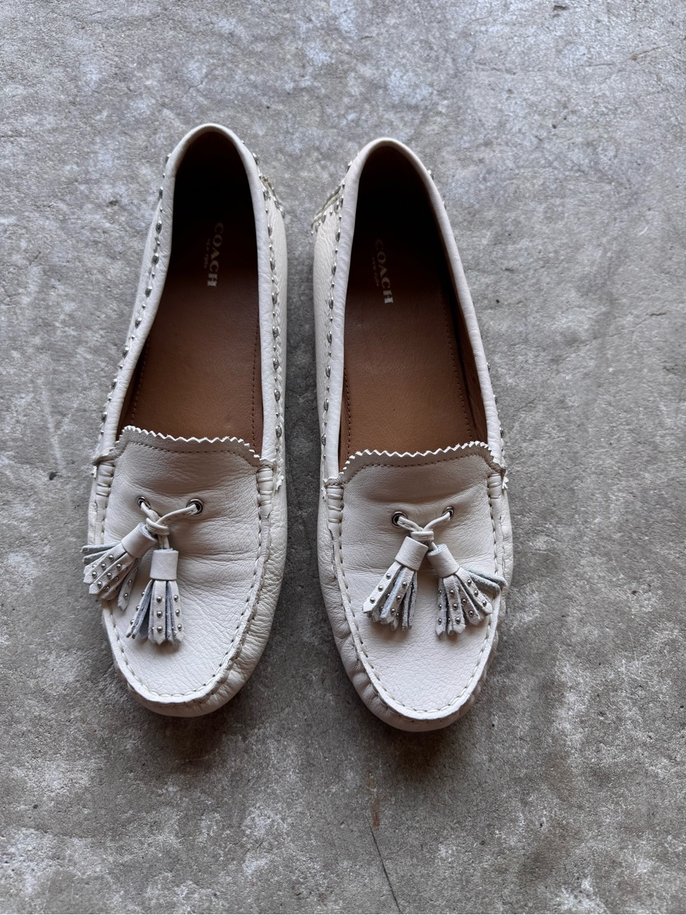 Coach White Leather Tassel Loafers for Women